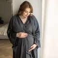 ciążowa koszula do porodu do karmienia, rozpinana szara ciemna melange MARY polski producent na napy