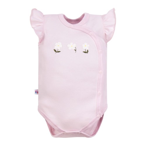 Dětské růžové psaníčkové body s ramínky a květinami