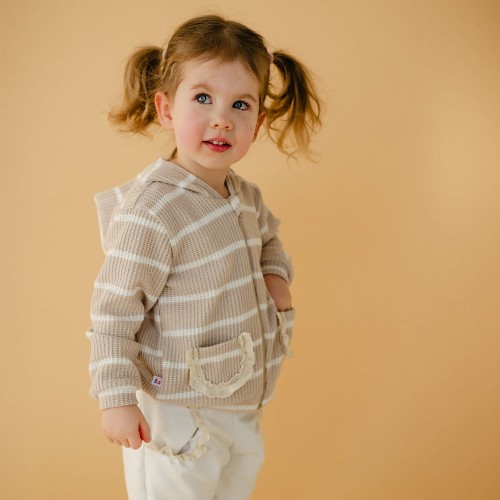 Hooded sweater, beige with stripes