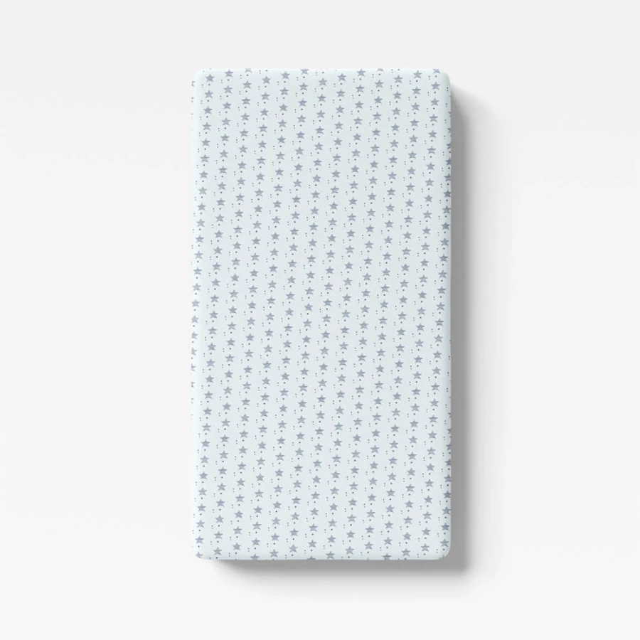 Jersey fitted sheet with flowers blue with stars