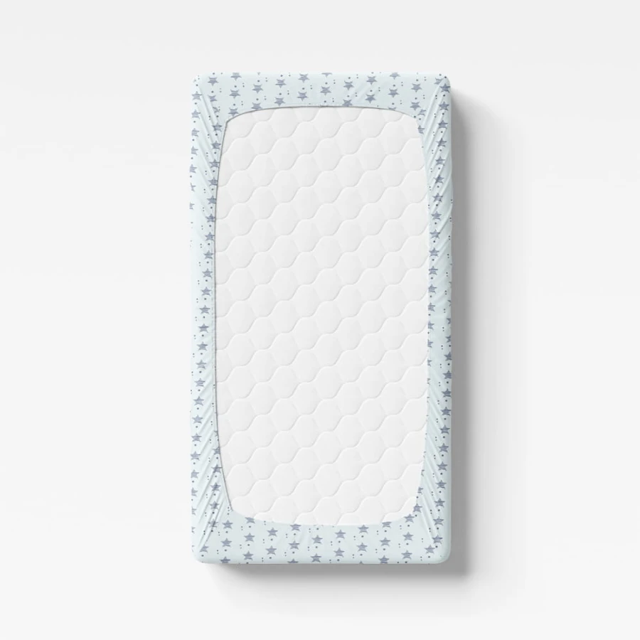 Jersey fitted sheet with flowers blue with stars
