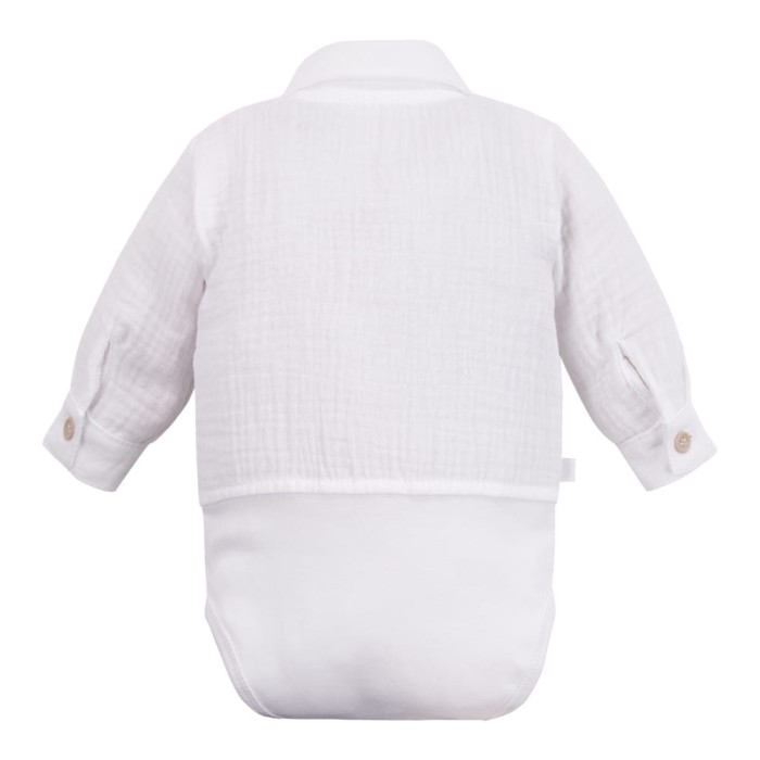 Muslin shirt bodysuit with collar and buttons, white