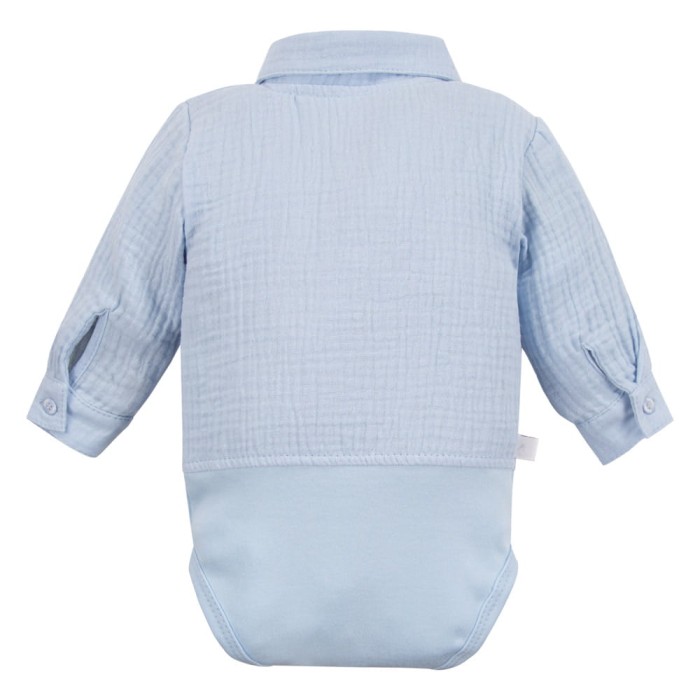 Muslin shirt-style bodysuit with collar and buttons light blue