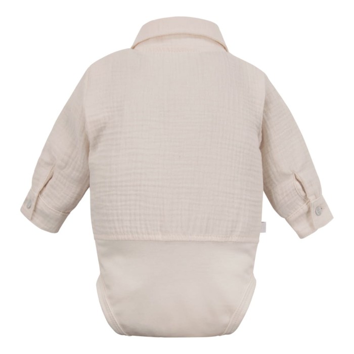 Muslin shirt-style bodysuit with collar and buttons beige