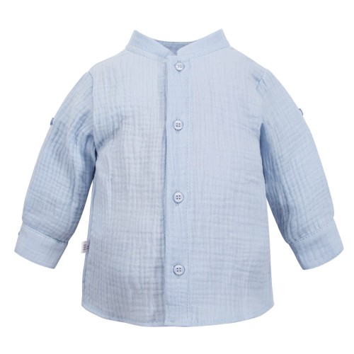 Blue muslin shirt with mandarin collar