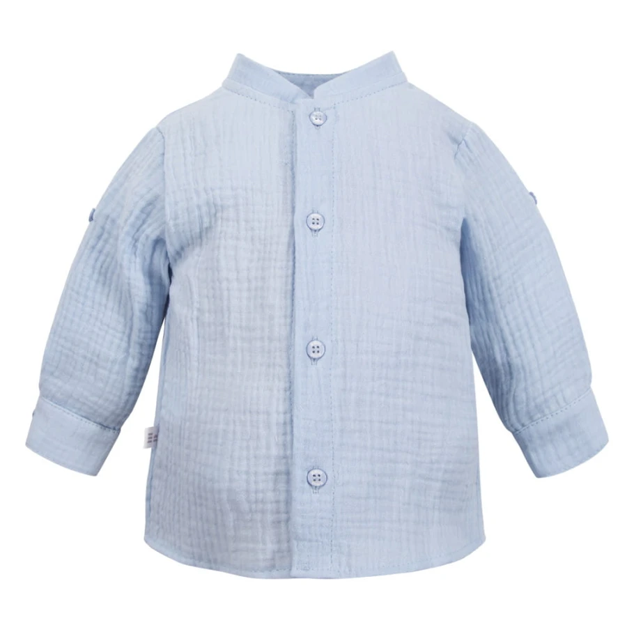 Blue muslin shirt with mandarin collar