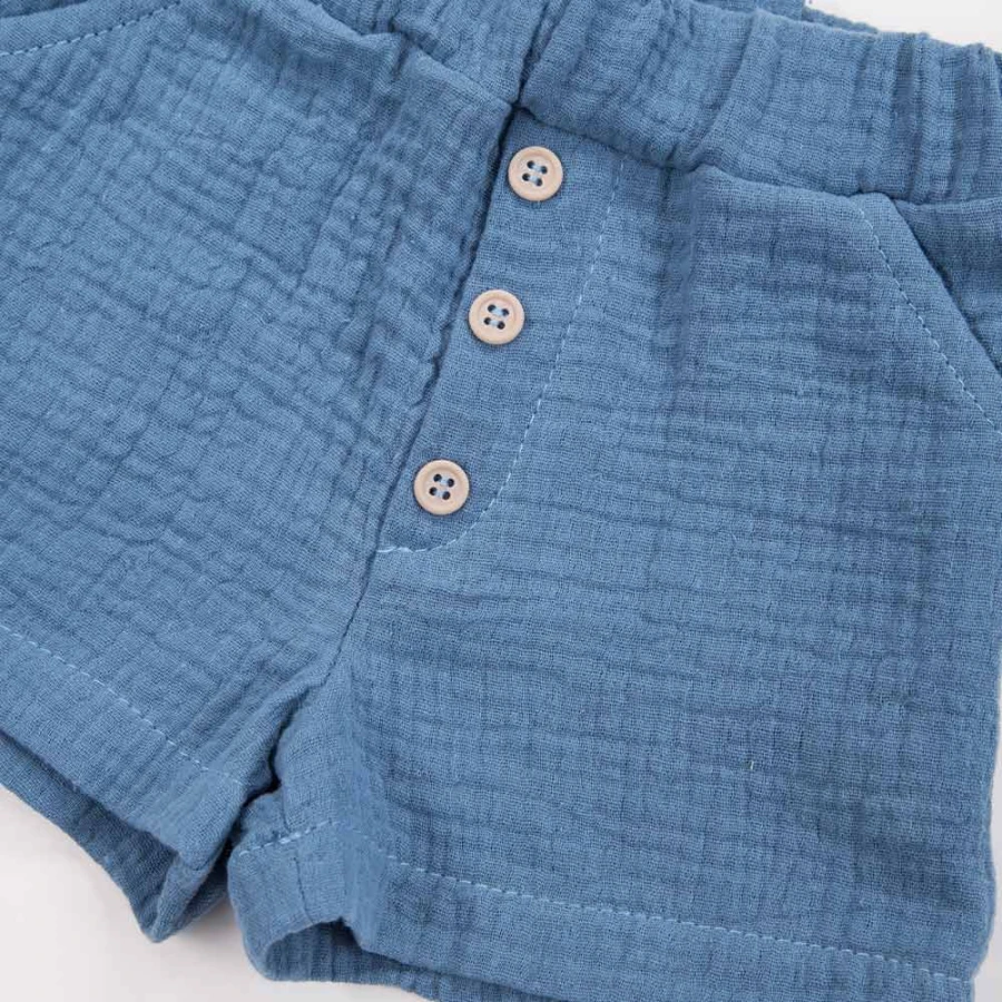 Blue muslin shorts with buttons