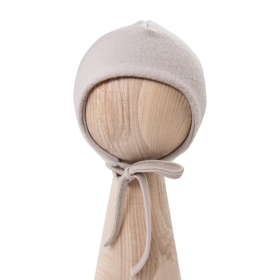 Beige Baby Bonnet with Ties from Merino Wool