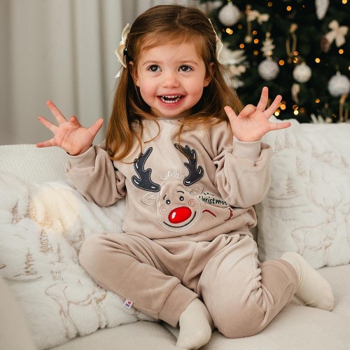 Christmas sweatshirt with reindeer beige