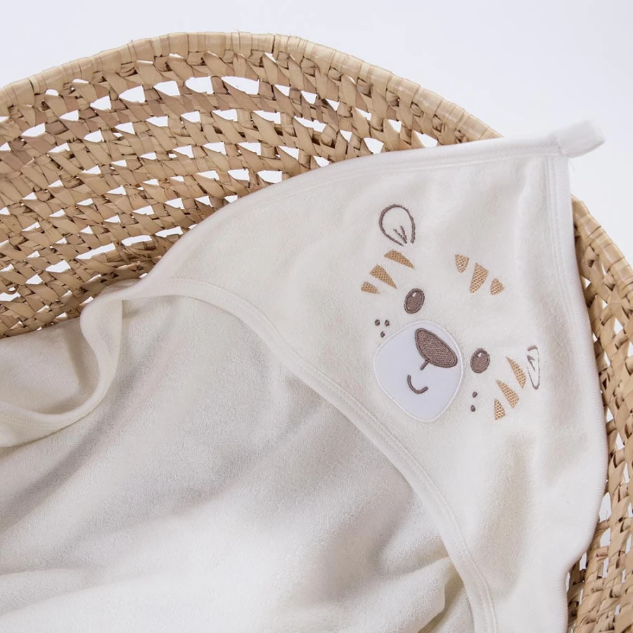 Baby hooded towel ecru with tiger