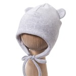 Baby tie-up hat with ears grey with bears