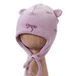 Baby tie-up hat with ears heather with bows