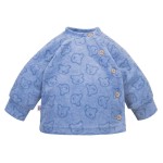 Kojenecký kabátek zapínaný na bok modrý s medvídky z veluru