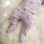 Kojenecké polodupačky z veluru vřesové s mašličkami