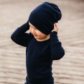 Navy blue baby hat made of merino wool