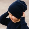 Navy blue baby hat made of merino wool