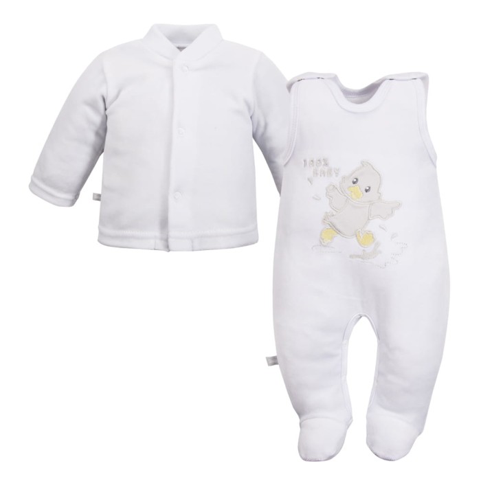 White velour baby set with duck embroidery