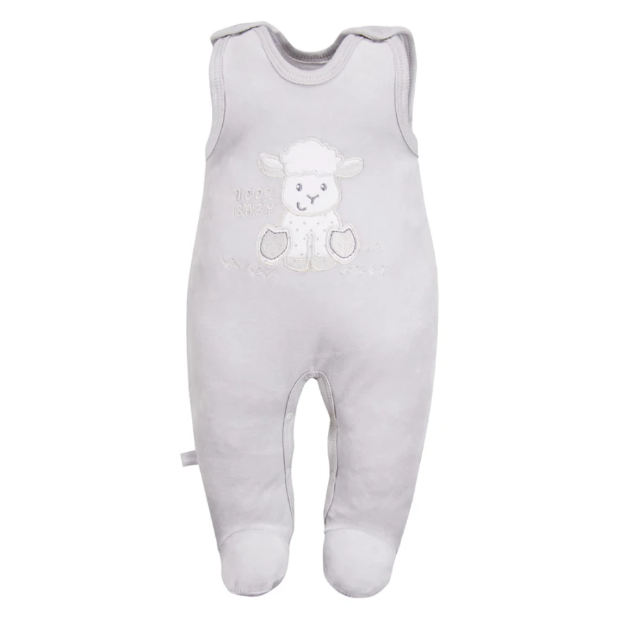 Grey baby set with lamb embroidery
