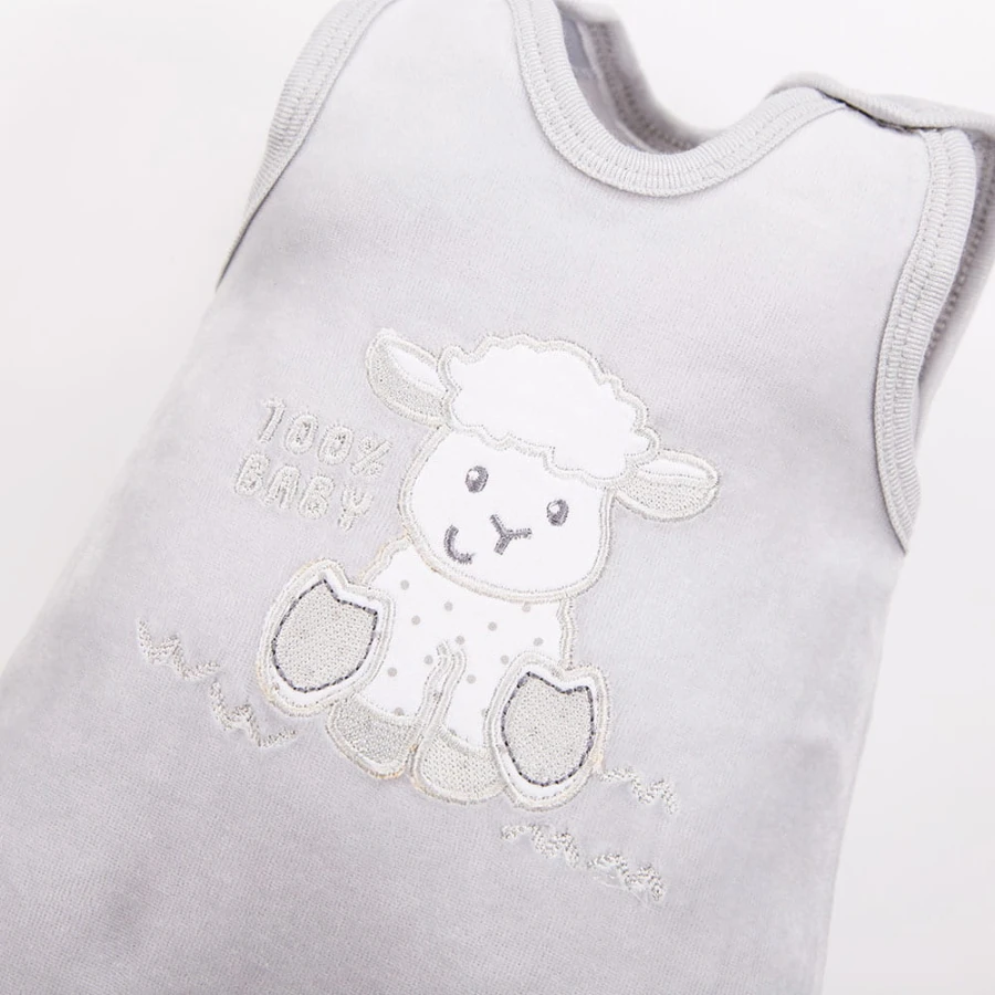 Grey baby set with lamb embroidery