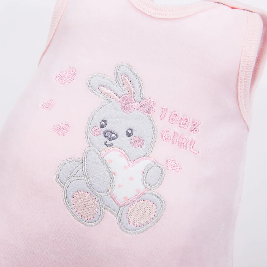 Pink baby set with bunny embroidery