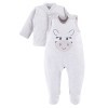 Grey velour baby set with zebra embroidery