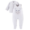 Grey velour baby set with zebra embroidery