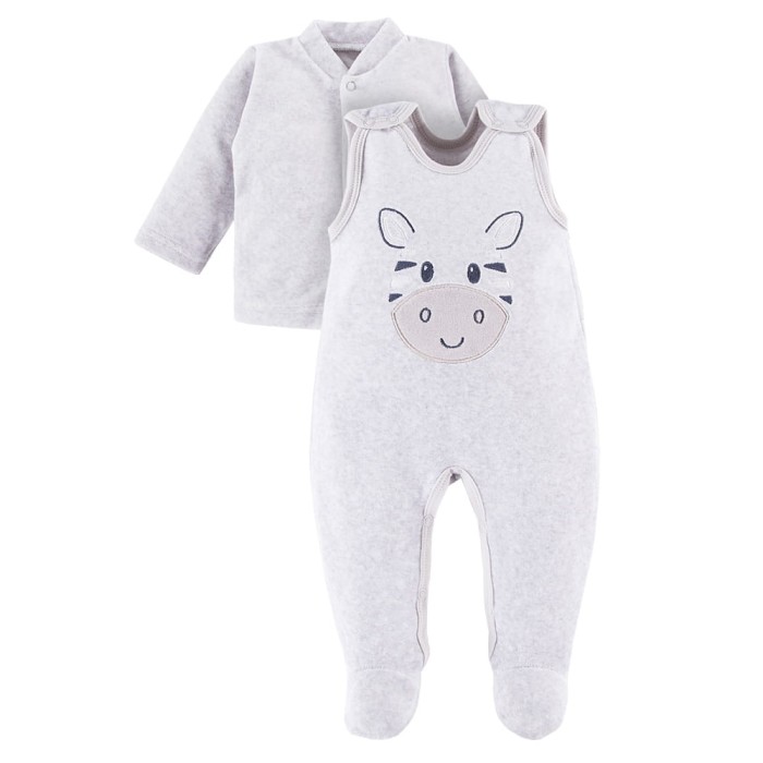 Grey velour baby set with zebra embroidery