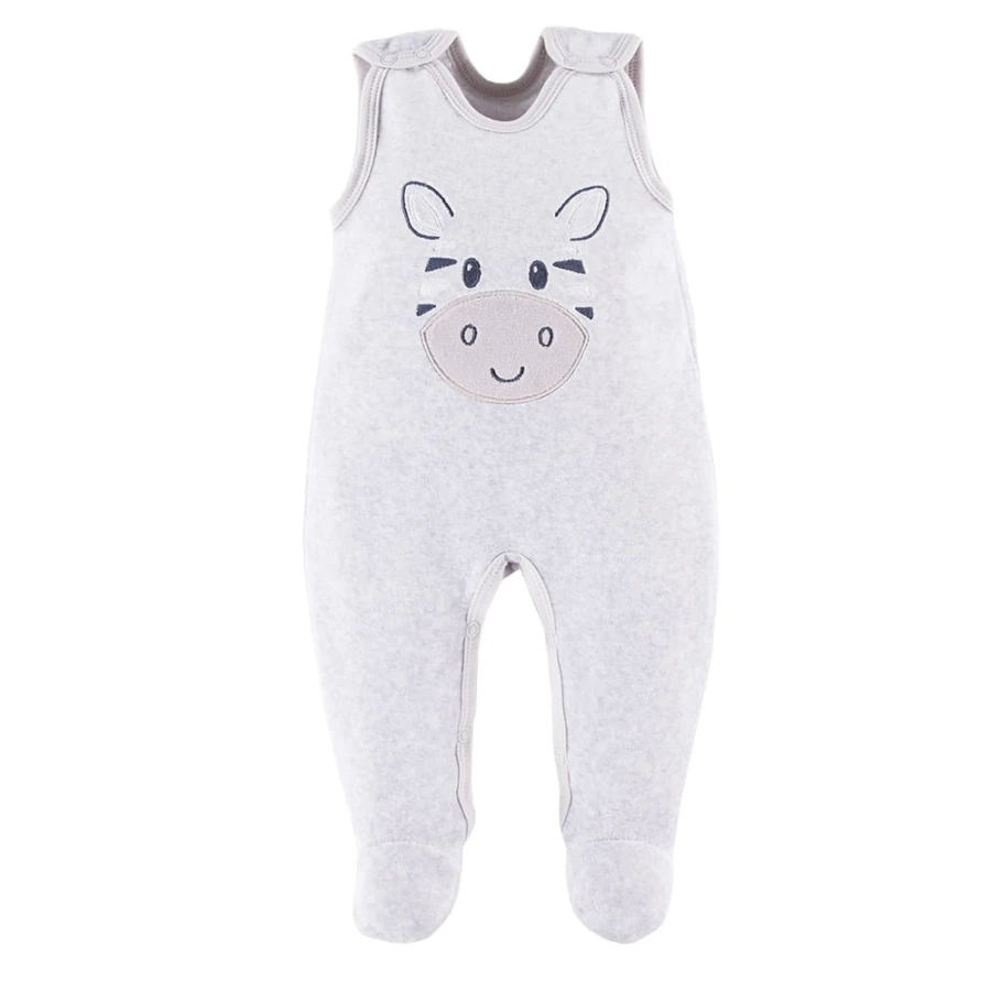 Grey velour baby set with zebra embroidery