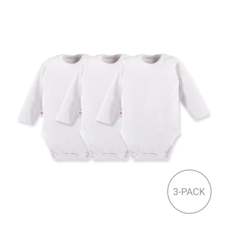3-Pack Classic White Long Sleeve Baby Bodysuits