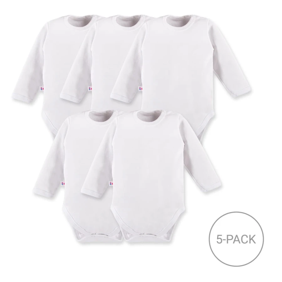 5-Pack Classic White Long Sleeve Kids Bodysuits