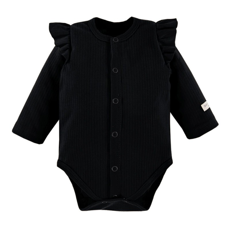 Black Wrap Bodysuit with Ruffle