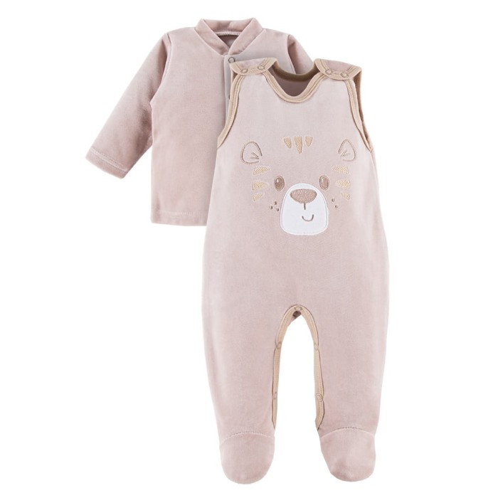 Beige baby set with tiger embroidery