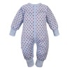 Blue footless baby romper with hearts, grows with your child