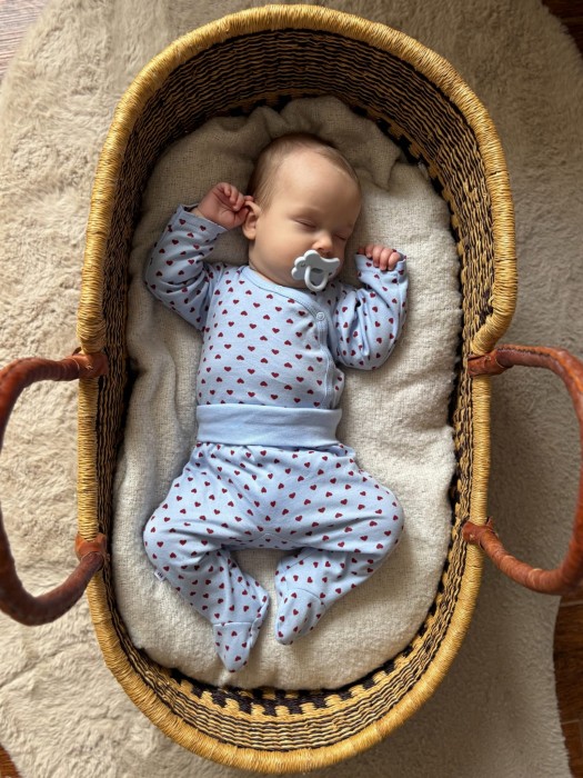 Baby Wrap Bodysuit Blue with Hearts