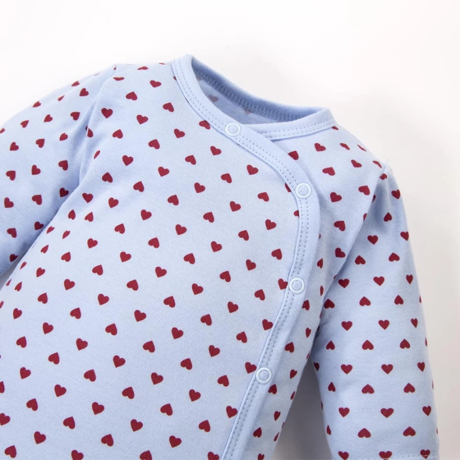 Baby Wrap Bodysuit Blue with Hearts