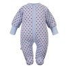 Blue baby sleepsuit with hearts and fold-over sleeves