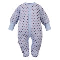 Blue baby sleepsuit with hearts and fold-over sleeves