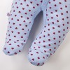 Blue baby sleepsuit with hearts and fold-over sleeves