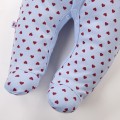 Blue baby sleepsuit with hearts and fold-over sleeves