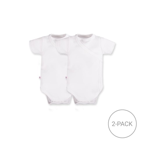 2-pack white wrap baby bodysuits with short sleeves