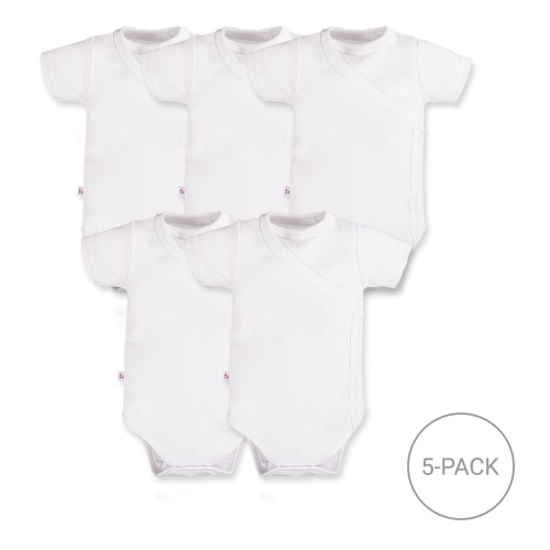 5-pack baby wrap bodysuits with short sleeves – white