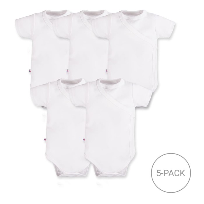 5-Pack Baby Wrap Bodysuits with Short Sleeves – White