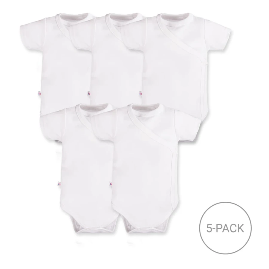 5-Pack Baby Wrap Bodysuits with Short Sleeves – White