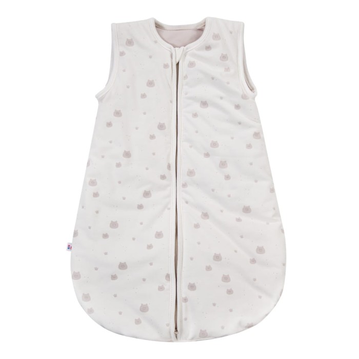 Ecru baby sleeping bag with teddy bear print