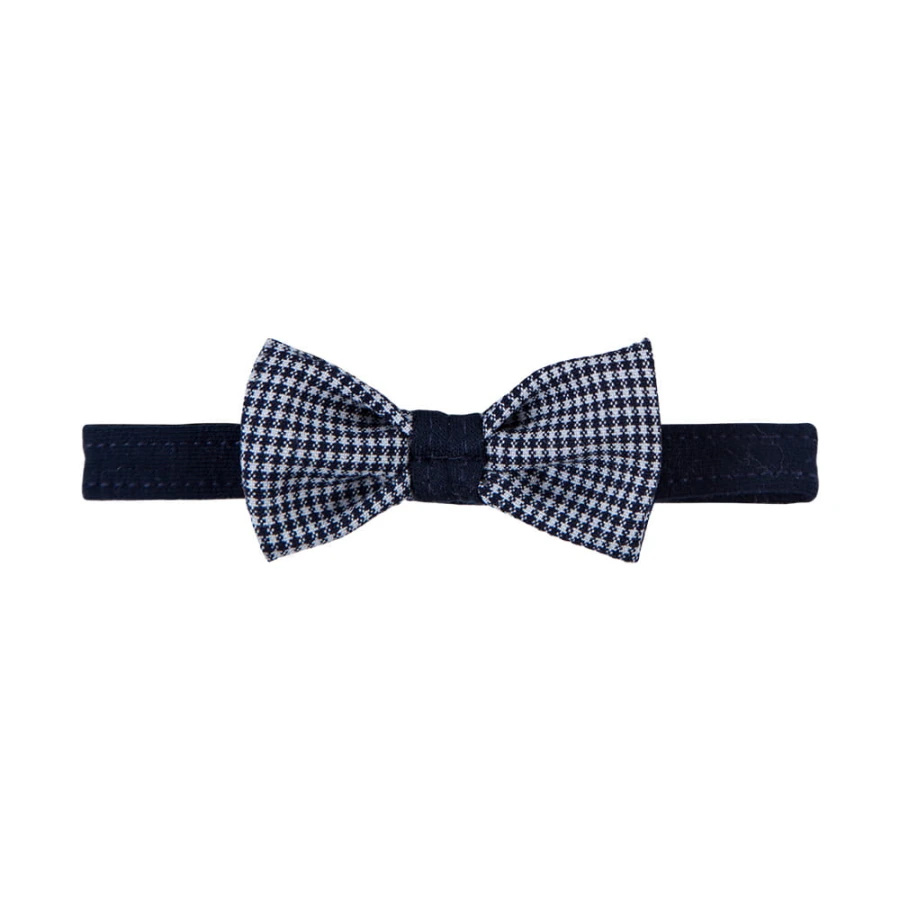Dětský elegantní motýlek v tmavě modrém pepitu