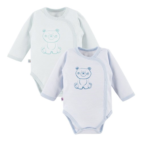 2-pack baby wrap bodysuits with bear blue and mint