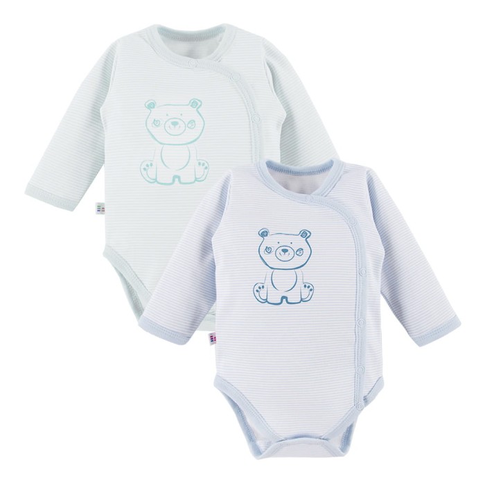 2-pack baby wrap bodysuits with bear blue and mint