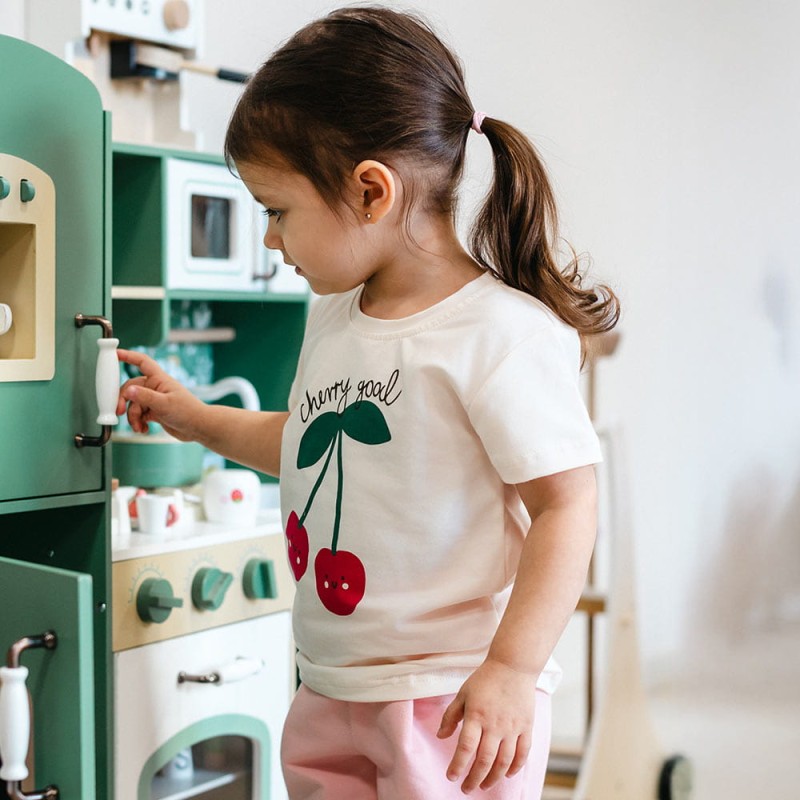 Girls’ ecru T-shirt with cherry print