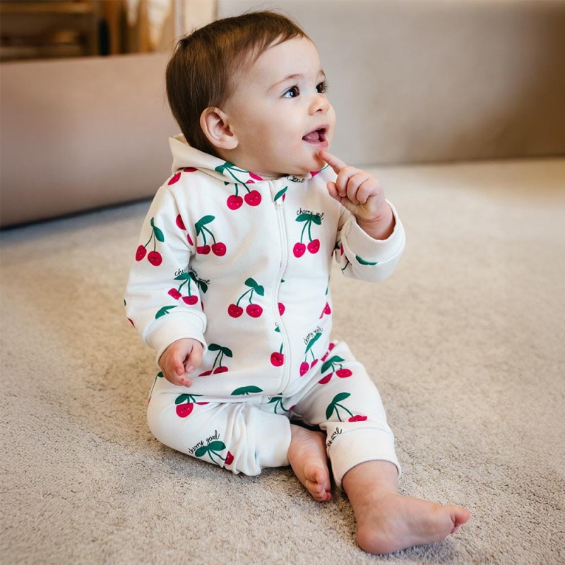 Dívčí overal bez ťapek ecru s třešněmi