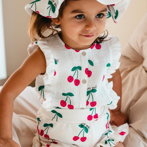 Dívčí mušelínové body ecru s třešněmi
